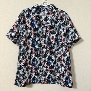 Amscan Hawaiian Shirt Short Sleeve Hawaii Palm Trees Black Tie Dye Button Down